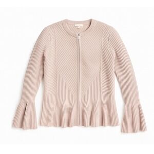 Jonathan Simkhai Ribbed Zip Front Peplum Cardigan Bell Sleeve Small